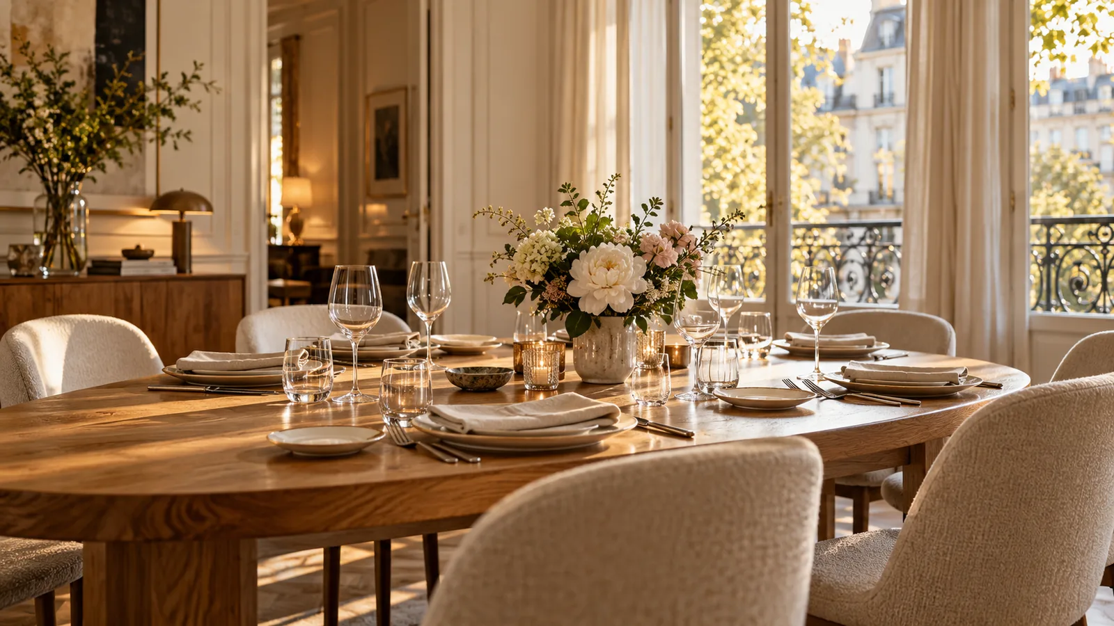An illustrative private dining table in a light-filled room