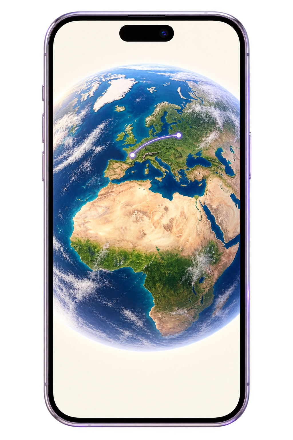 Globe showing a route across Europe on a phone